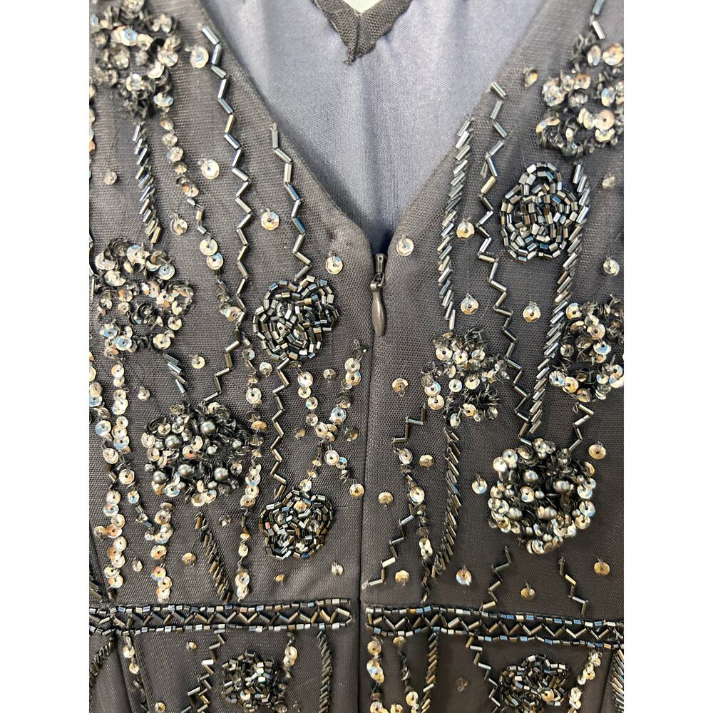 Adrianna Papell Women's Platinum Beaded Formal Gown Maxi Dress Dark Grey Size 18 - Picture 9 of 15